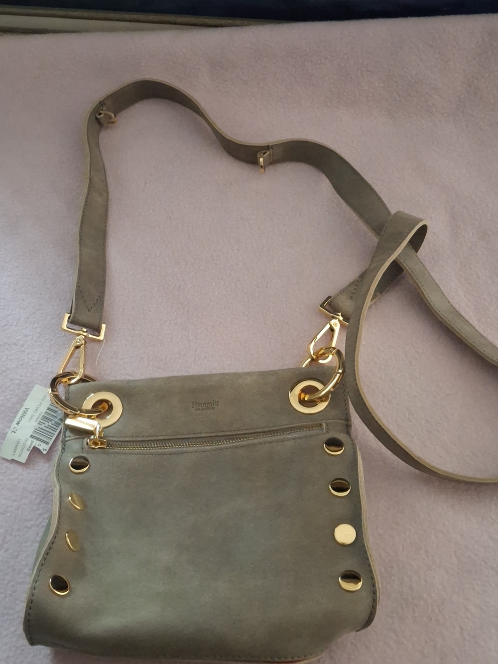 Hammitt Taupe Leather Crossbody with Gold Accents